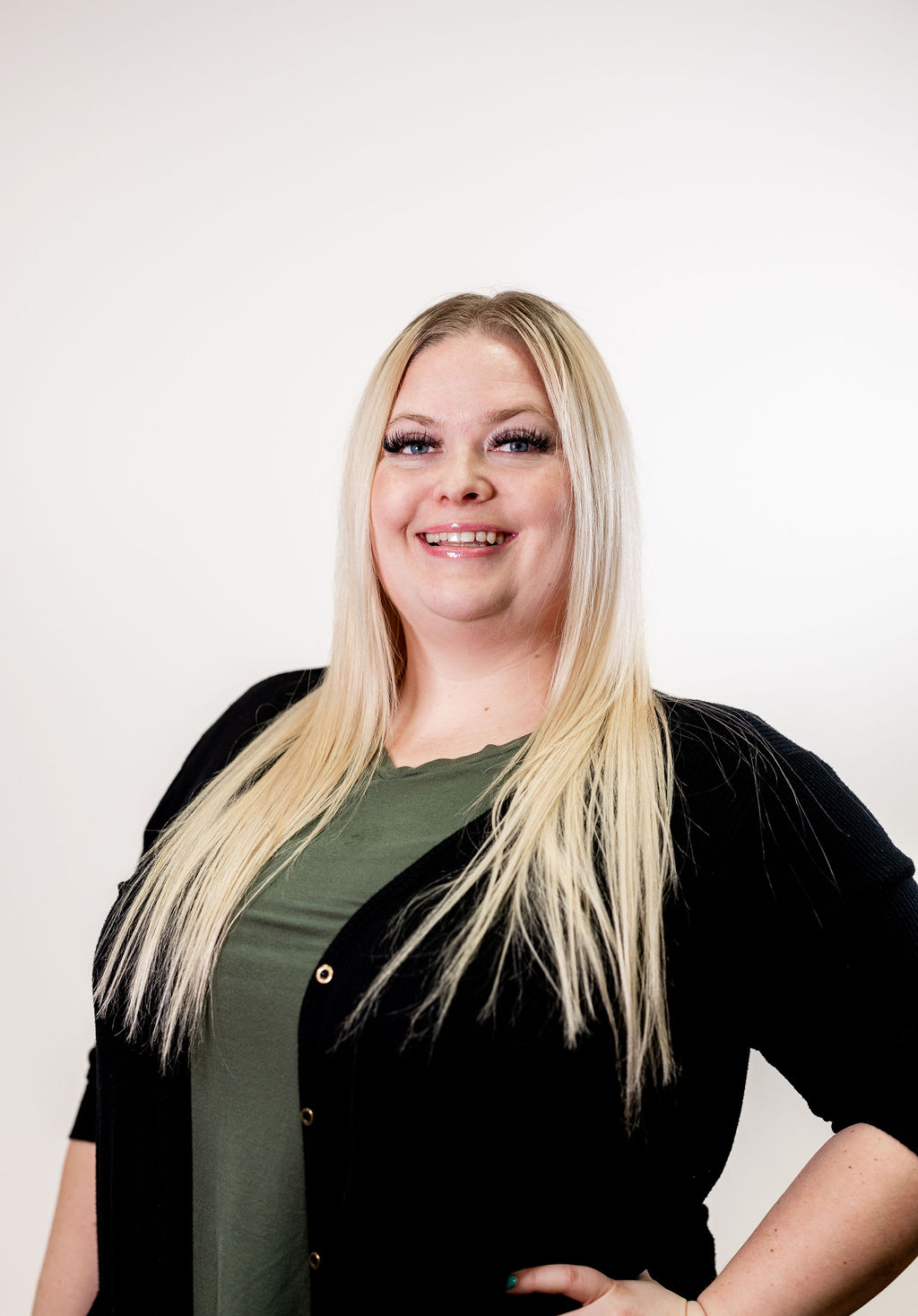 A woman with blonde hair.