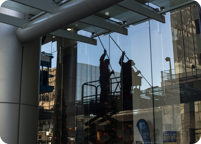 A person standing on a balcony.