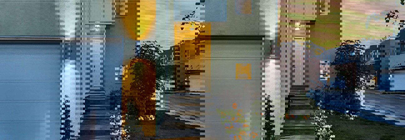 A building with a staircase and trees.