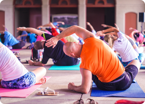 A group of people exercising.