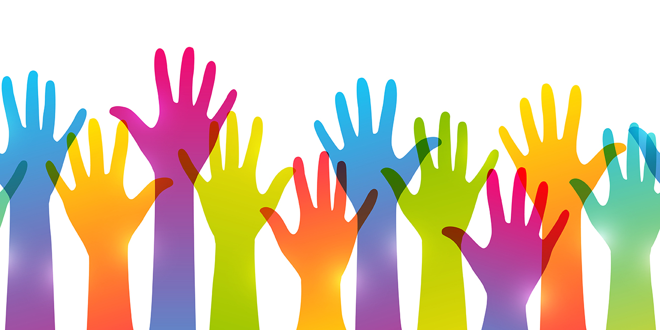 A group of hands with fingers raised.