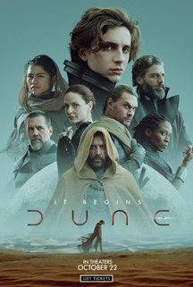 A poster of Timothée Chalamet, Rebecca Ferguson, Josh Brolin, Oscar Isaac, Jason Momoa, Sharon Duncan-Brewster et al.