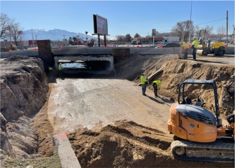 Construction workers at a construction site.