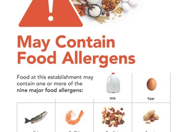 May Contain Food Allergens Food at this establishment may contain one or more of the nine major food allergens: Milk Tree Nuts Sesame SALT LAKE COUNTY HEALTH DEPARTMENT Eggs Peanuts Please consult a manager if you have any questions, Wheat Shellfish Soybeans
