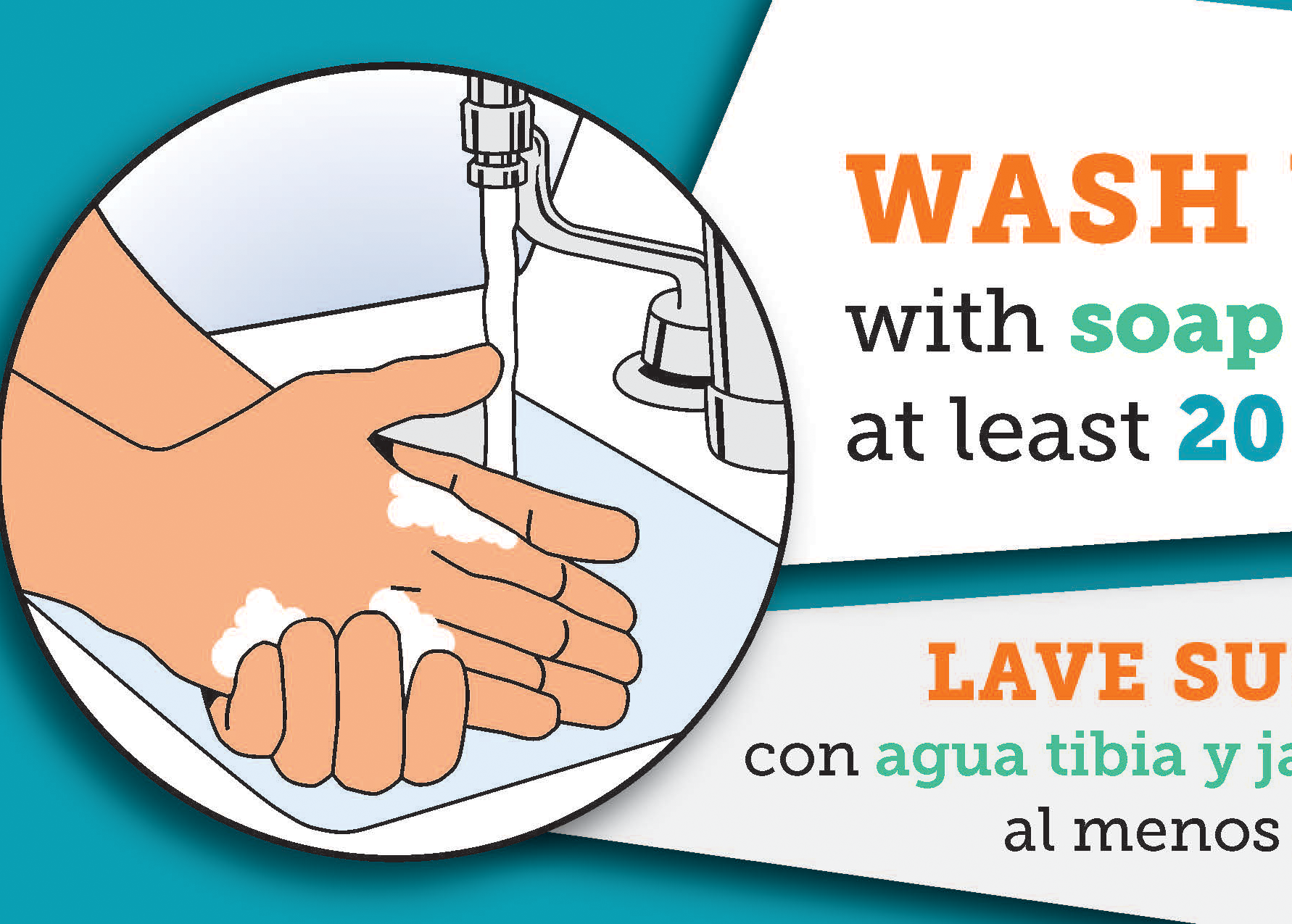 WASH with soap 20 at least LAVE SU con agua tibia y al menos
