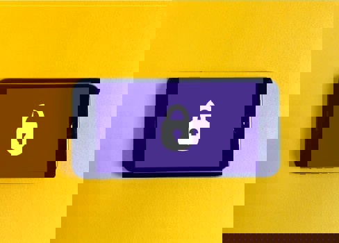 A purple phone with a lock.