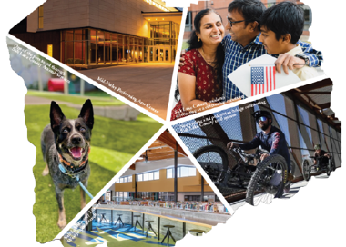 A group of people posing for a picture with a dog.