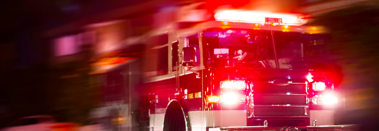 A red truck with lights.