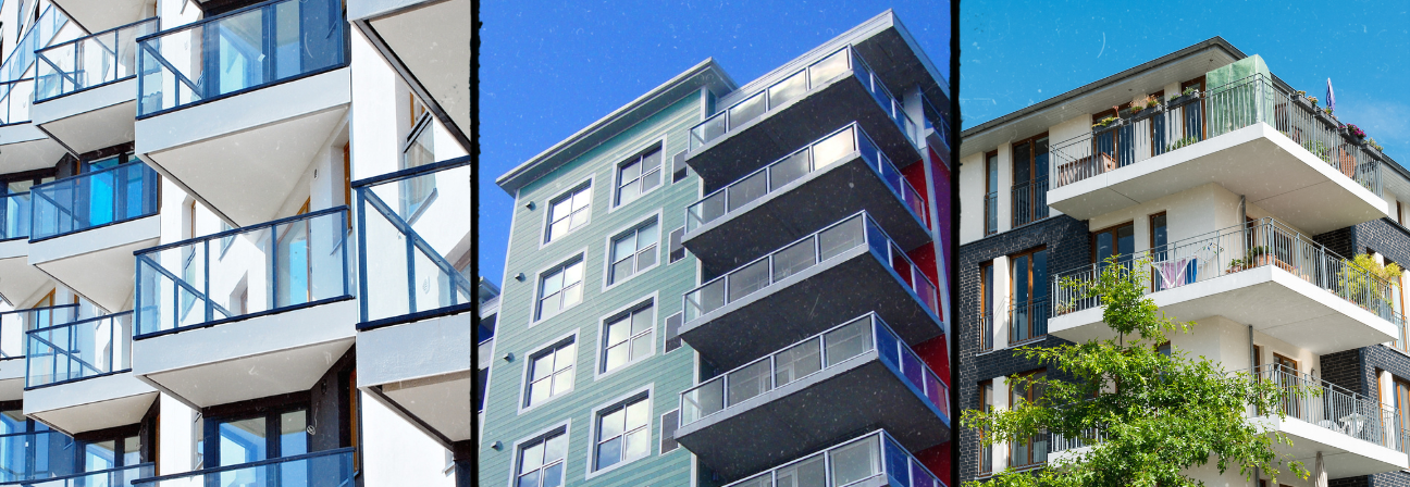 A group of buildings with balconies.