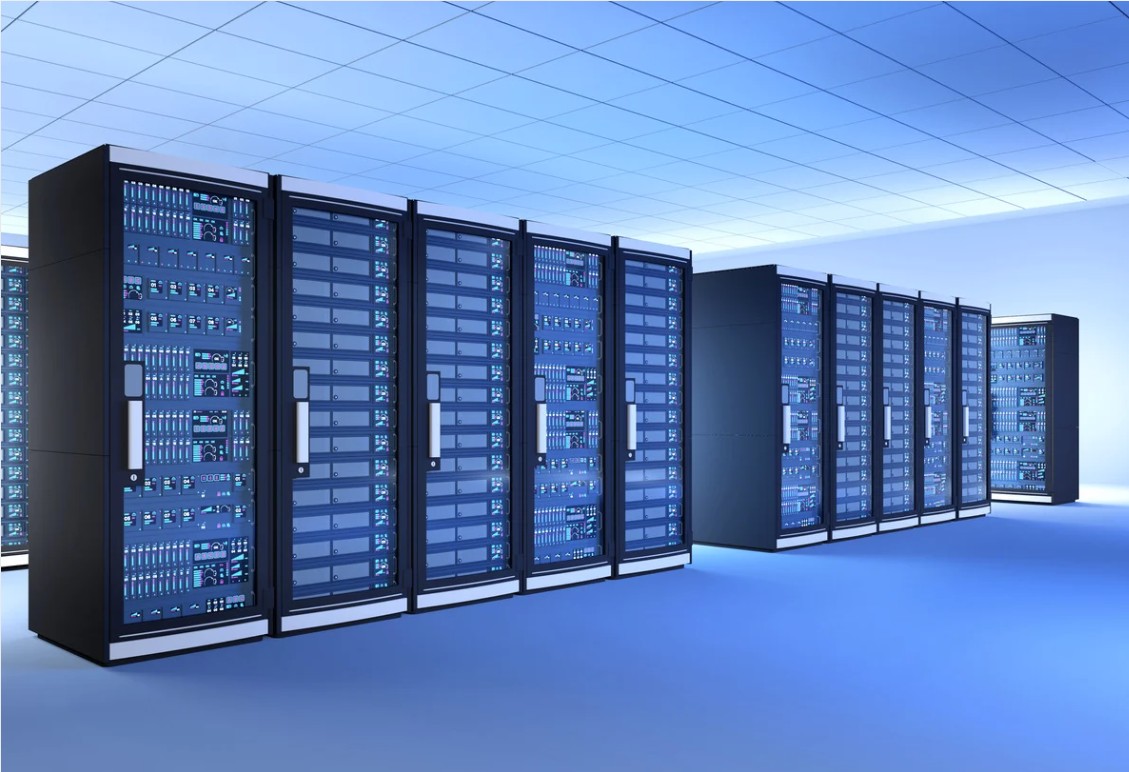 A row of computer servers.