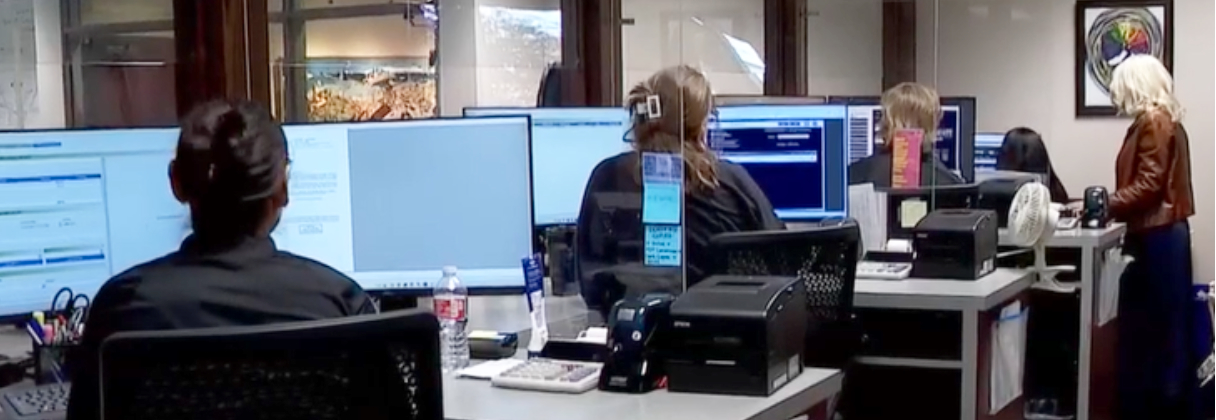 A group of people in an office.