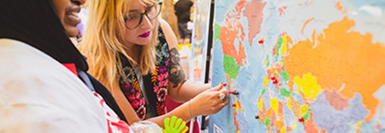 A woman painting a picture.