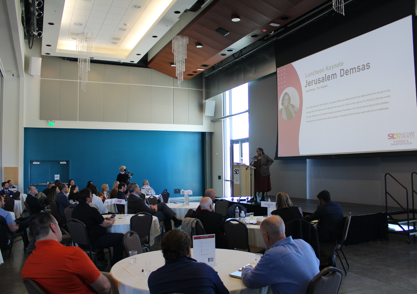 A person giving a presentation to an audience.