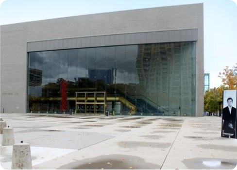 A building with glass walls.