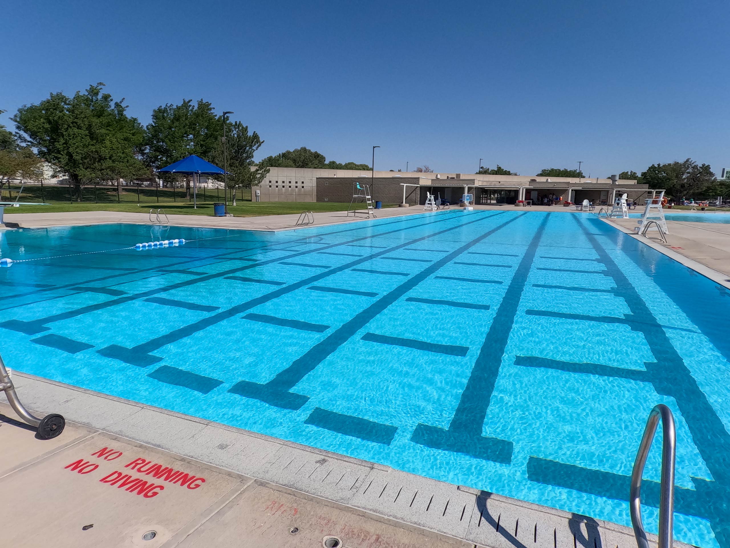 A view of the lap lanes at outdoor West Jordan Pool in Salt Lake City.