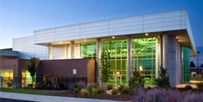 A building with glass windows.